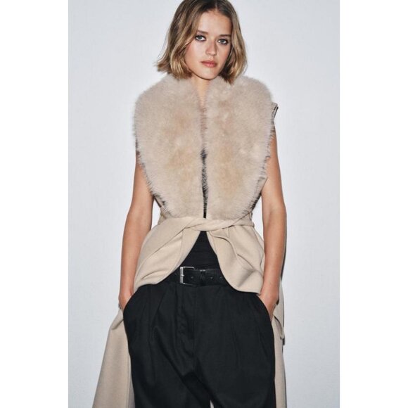ZARA ZW COLLECTION FAUX FUR COLLAR WAISTCOAT - Picture 5 of 11
